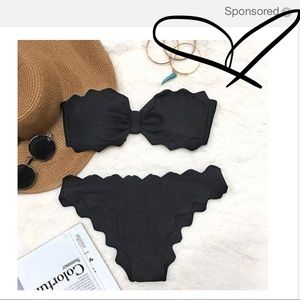 NWT black scallop cut style strapless bikini!